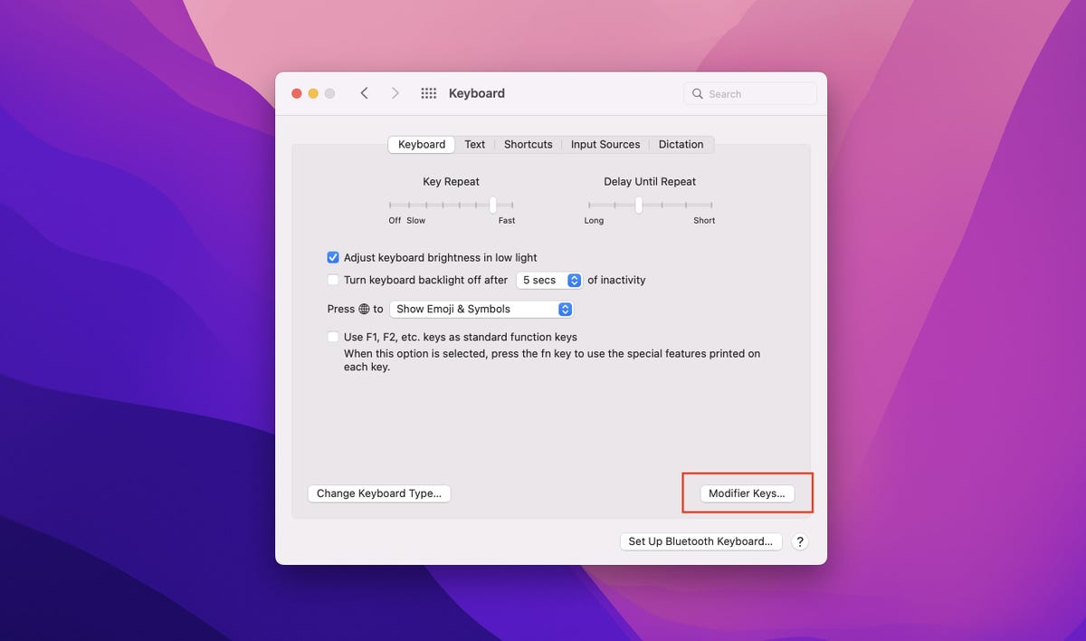 MacOS keyboard settings