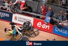 Commonwealth Games: A spectacular crash on the track by Matt Walls, who landed in public on his bike.