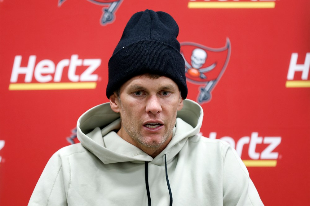Tom Brady meets with reporters on November 27, 2022 in Cleveland.